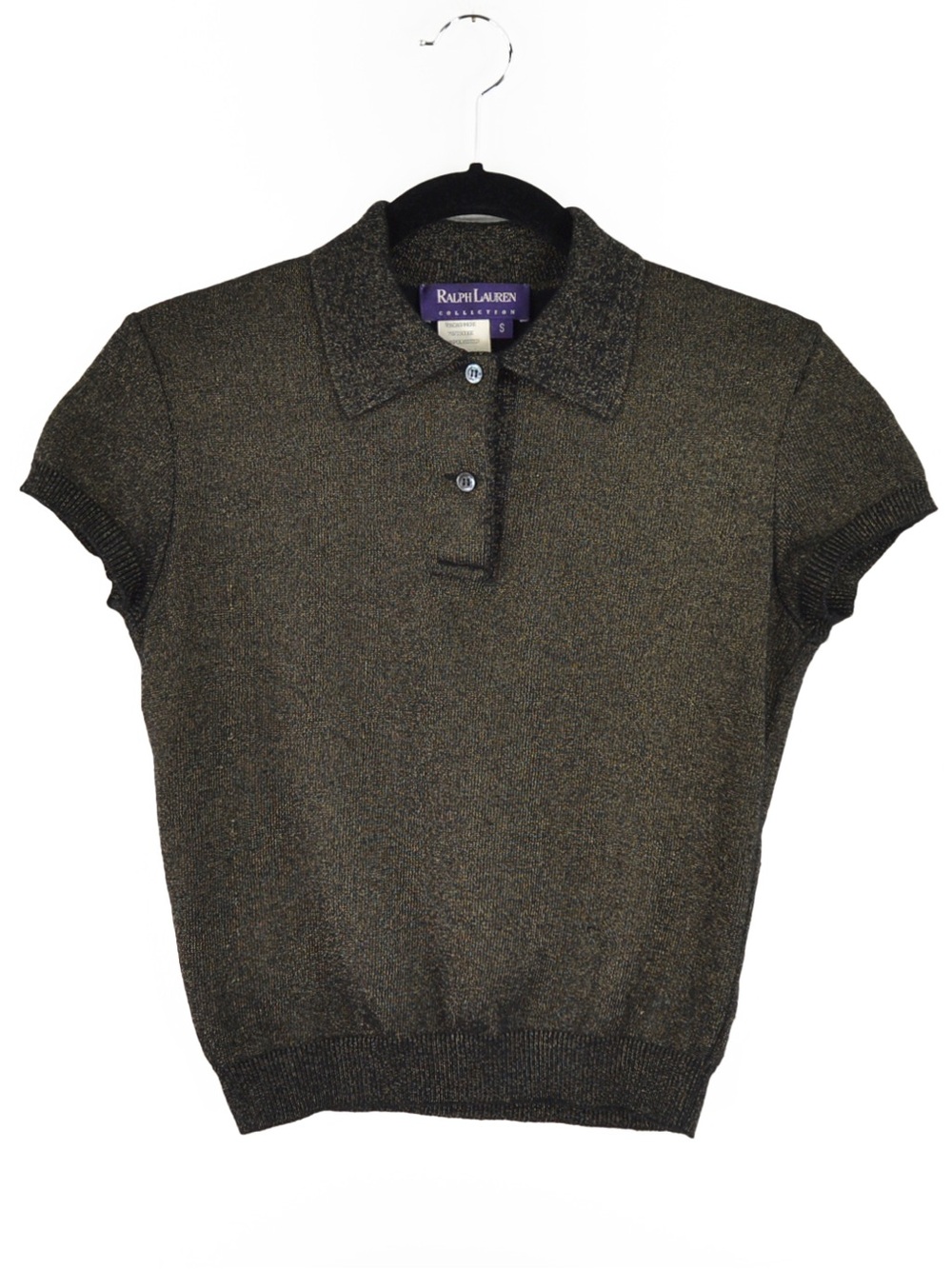 Vintage Ralph Lauren Purple Label Cashmere Metallic Lurex Knit Short Sleeve Polo